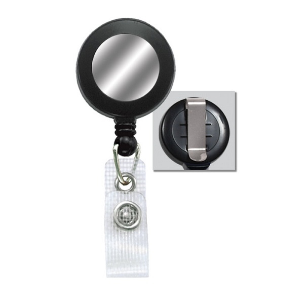 Obrazek Black badge reel with belt clip, strap and silver sticker. 60270175 (DE,SE,NO,FI,RO,PL)