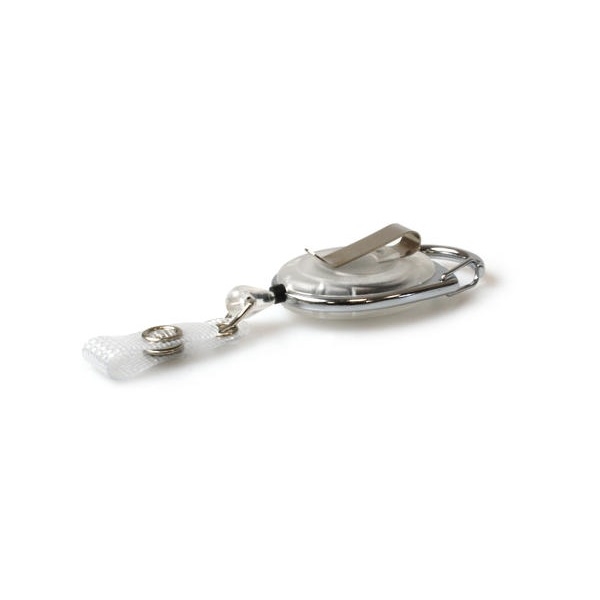 Obrazek White translucent carabiner ID badge reel with belt clip and strap. 60270217 (DE,SE,NO,FI,RO,PL)