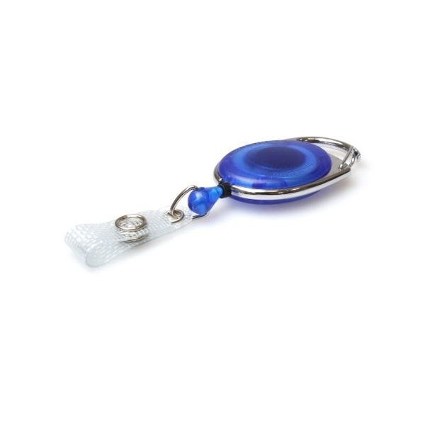 Obrazek Blue translucent carabiner ID badge reel with reinforced strap. 60270218 (DE,SE,NO,FI,RO,PL)