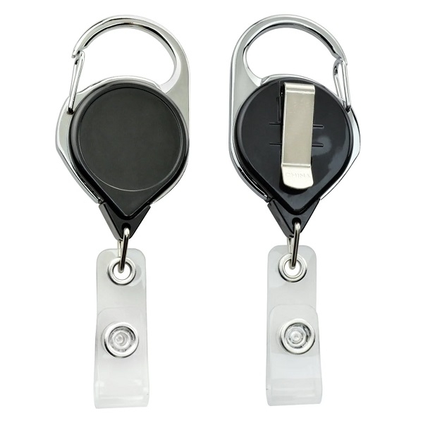Obrazek Black carabiner ID badge reel with belt clip and strap. 60270143 (DE,SE,NO,FI,RO,PL)