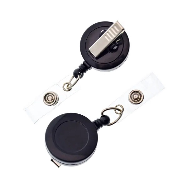 Obrazek Black carabiner ID badge reel with spring belt clip rotatable/swivel(360°) and strap. 60270191 (DE,SE,NO,FI,RO,PL)