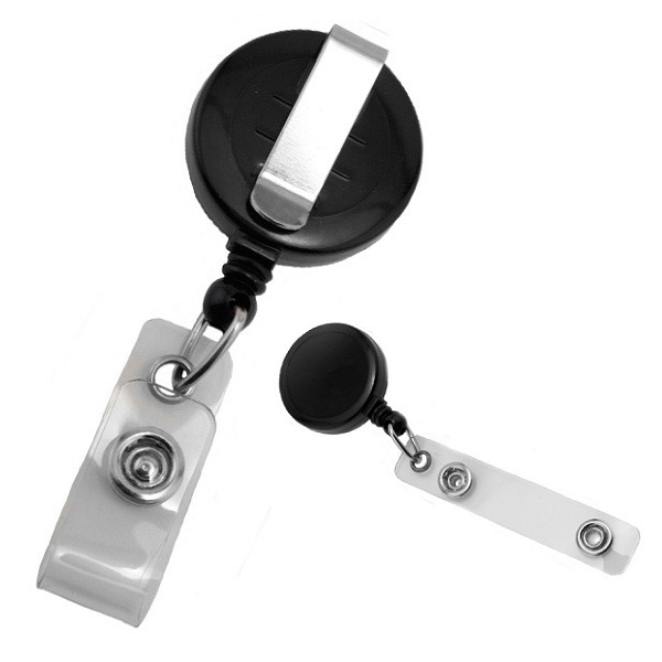 Obrazek Black carabiner ID badge reel with belt clip and 22 mm strap which can be printed. 60270178 (DE,SE,NO,FI,RO,PL)