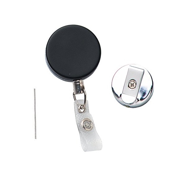 Obrazek Black heavy duty ID badge reel with wire / steel cord / cable, belt clip and strap clip. 60270144 (DE,SE,NO,FI,RO,PL)