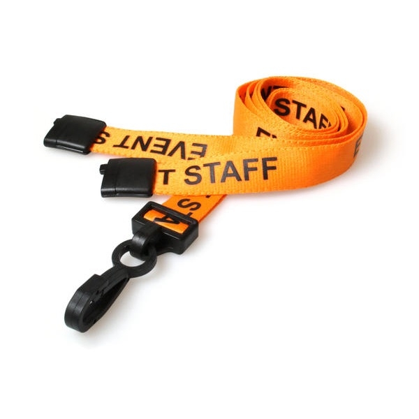 Obrazek Event staff orange lanyard / Keyhanger 15 mm with plastic J clip. 60270592 (DE,SE,NO,FI,RO,PL)
