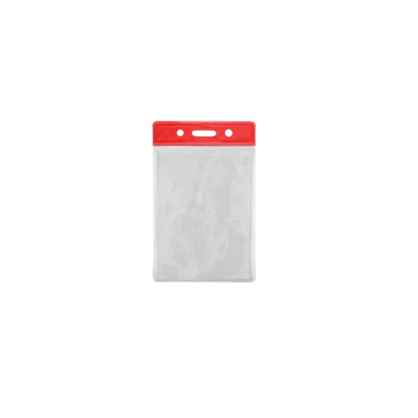 Obrazek 86x54 mm Card holder / carrying case soft plastic. Red top / clear (vertical / portrait). 60270305 (DE,SE,NO,FI,RO,PL)