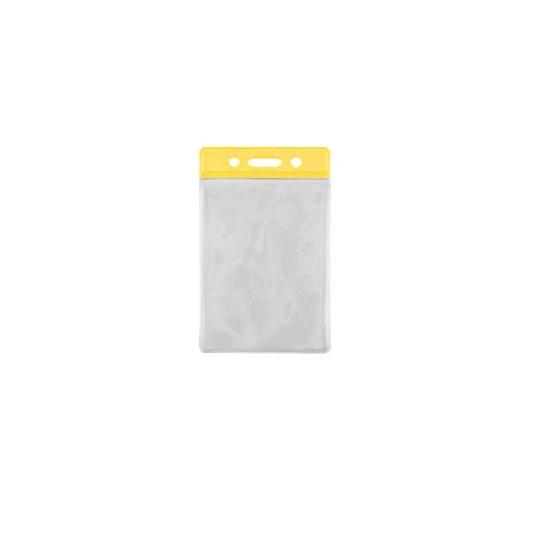 Obrazek 86x54 mm Card holder / carrying case soft plastic. Yellow top / clear (vertical / portrait). 60270307 (DE,SE,NO,FI,RO,PL)