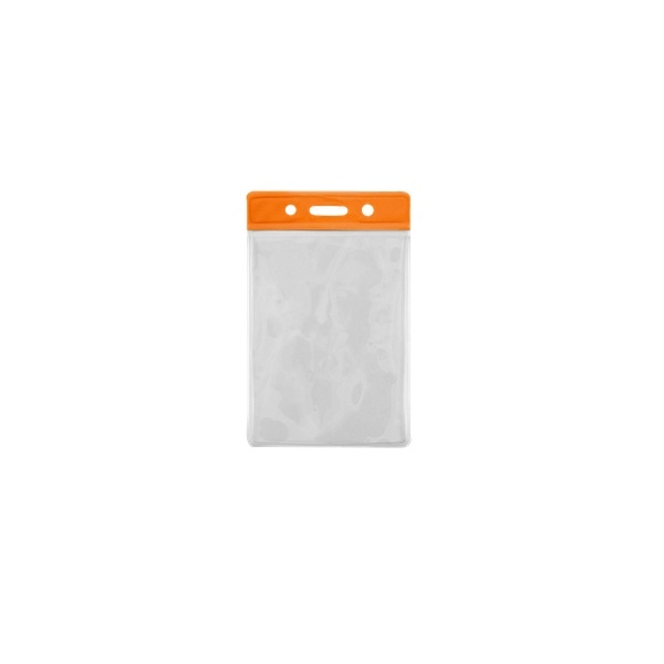 Obrazek 86x54 mm Card holder / carrying case soft plastic. Orange top / clear (vertical / portrait). 60270303 (DE,SE,NO,FI,RO,PL)