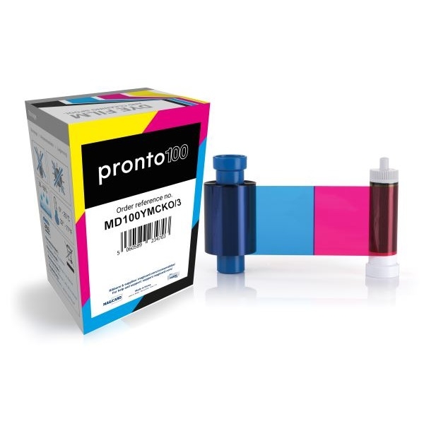 Obrazek Magicard Pronto100 4-color ribbon / dye film (YMCKO) - 100 print 5-panel. Original. Magicard MD100YMCKO/3. MD100YMCKO3 (DE,SE,NO,FI,RO,PL)