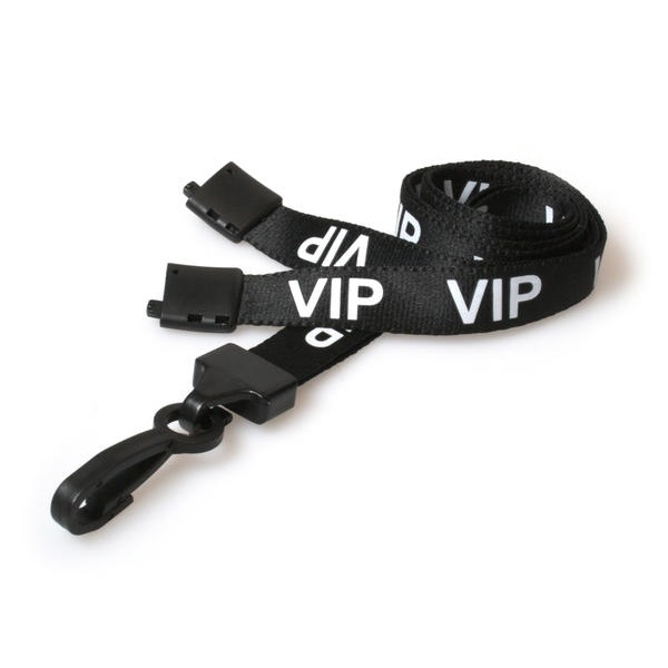 Obrazek VIP black lanyard / keyhanger 15 mm with plastic J clip. 60270591 (DE,SE,NO,FI,RO,PL)