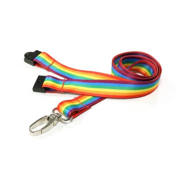 Obrazek Recycled rainbow lanyard / keyhanger 15 mm with metal lobster clip. 60270585 (DE,SE,NO,FI,RO,PL)