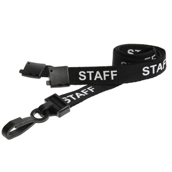 Obrazek Staff black lanyard / keyhanger 15 mm with plastic J clip. 60270589 (DE,SE,NO,FI,RO,PL)