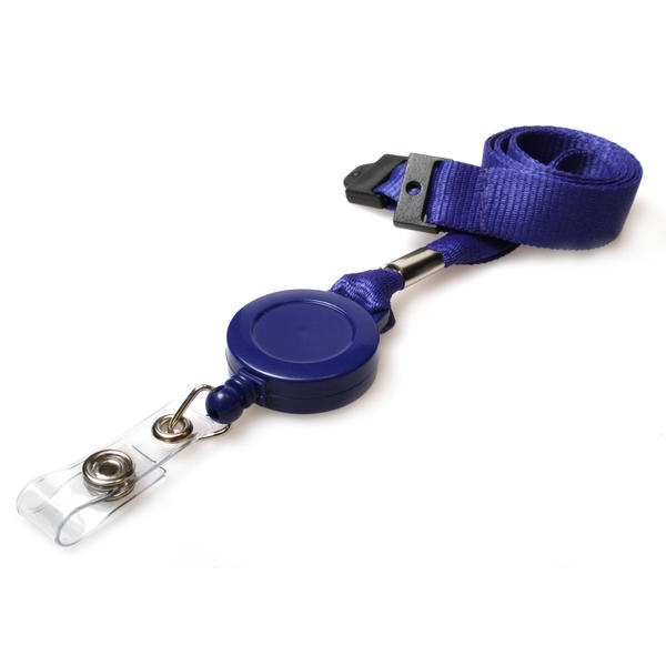 Obrazek Blue 15 mm recycled plain lanyards with yoyo card reel and clear vinyl strap. 60270628 (DE,SE,NO,FI,RO,PL)