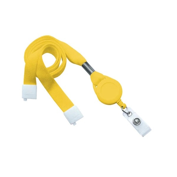 Obrazek Yellow 16 mm flat tubular breakaway lanyards with attached yoyo card reel and clear vinyl strap. 60270627 (DE,SE,NO,FI,RO,PL)