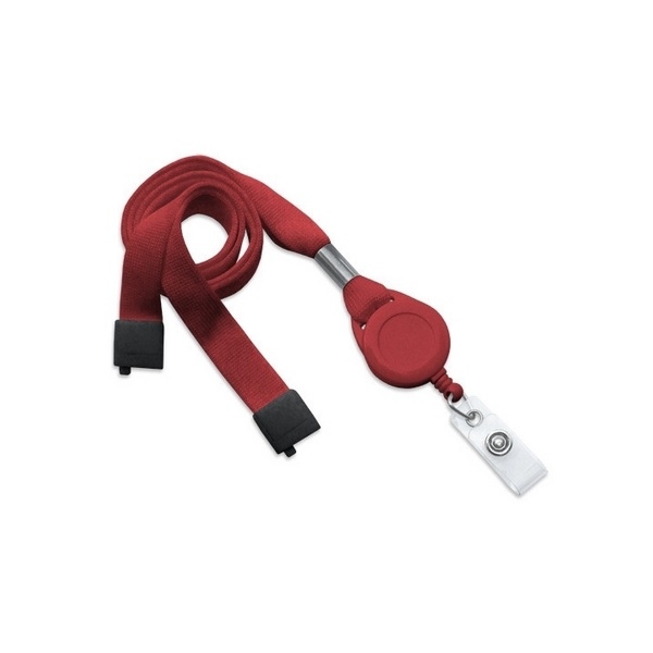 Obrazek Red 16 mm flat tubular breakaway lanyards with attached yoyo card reel and clear vinyl strap. 60270625 (DE,SE,NO,FI,RO,PL)
