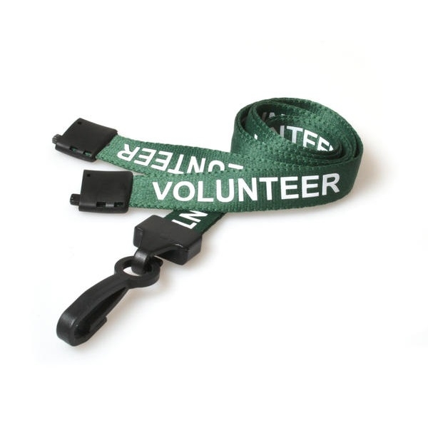 Obrazek Volunteer green lanyard / keyhanger 15 mm with plastic J clip. 60270582 (DE,SE,NO,FI,RO,PL)
