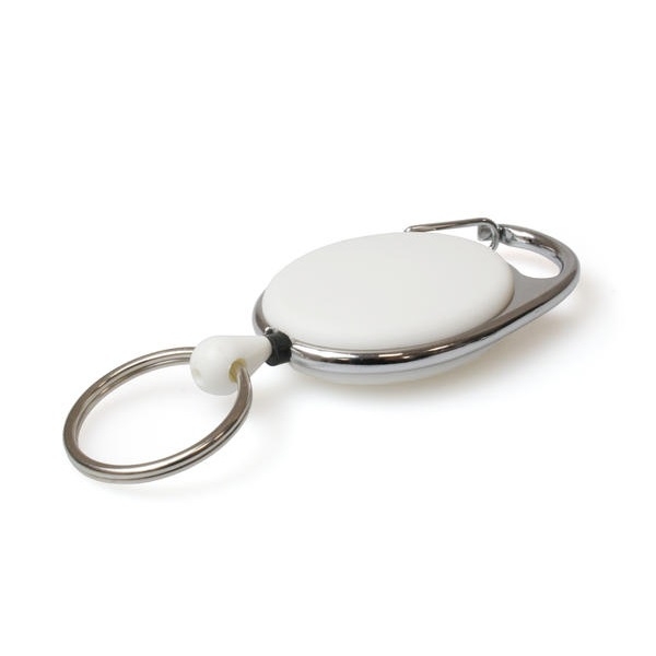 Obrazek White carabiner ID badge reel with key ring. 60270226 (DE,SE,NO,FI,RO,PL)