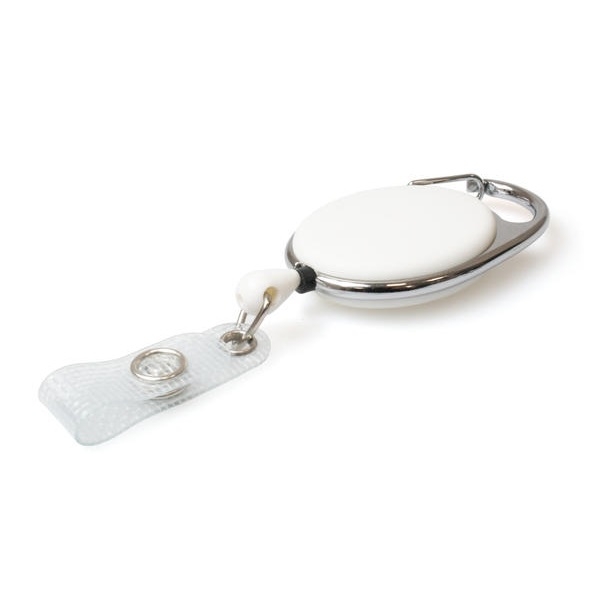 Obrazek White carabiner ID badge reel with reinforced strap. 60270232 (DE,SE,NO,FI,RO,PL)
