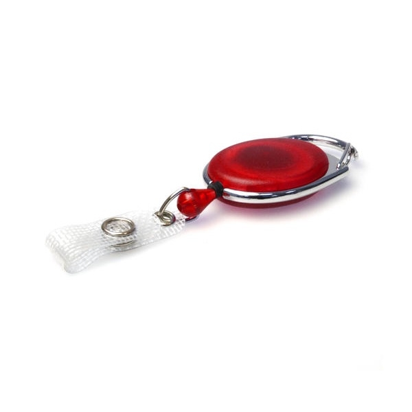 Obrazek Red translucent carabiner ID badge reel with reinforced strap. 60270233 (DE,SE,NO,FI,RO,PL)
