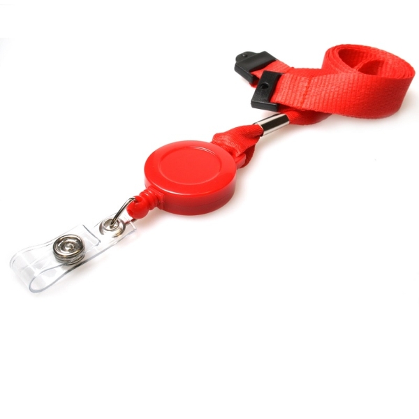 Obrazek Red 15 mm recycled plain lanyards with yoyo card reel and clear vinyl strap. 60270635 (DE,SE,NO,FI,RO,PL)