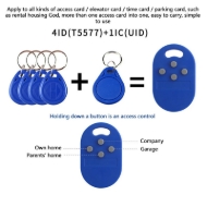 Obrazek Blue RFID rewriteable multi Key fob 4 x 125 KHZ T5577 EM ID and magic writeable IC 13.56 Mhz. Keyfob tag. 70102978 (DE,SE,NO,FI,RO,PL)