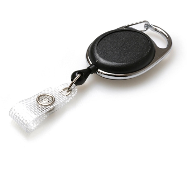 Obrazek Black carabiner ID badge reel with reinforced strap clip and with Recess(for sticker use). 60270238 (DE,SE,NO,FI,RO,PL)