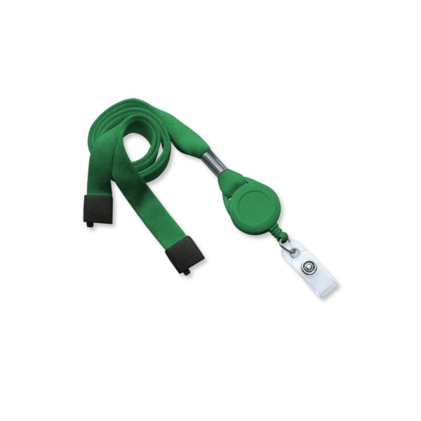 Obrazek Green 16 mm flat tubular breakaway lanyards with attached yoyo card reel and clear vinyl strap. 60270626 (DE,SE,NO,FI,RO,PL)