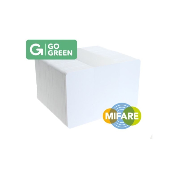 Obrazek Recycled plastic card MIFARE Classic® 1K EV1 / S50 blank white made from 85% recycled plastic - CR80. 70102320