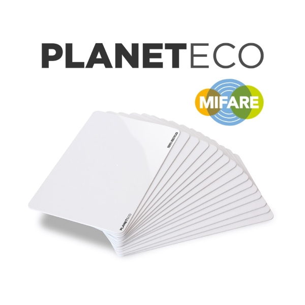 Obrazek Recycled plastic card MIFARE Classic® 1K EV1 / S50 blank white made from 100% recycled plastic - CR80. 70102390