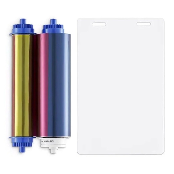 Obrazek Zebra ZC10L color ribbon/dye film (YMC0) and cards with 2 slots / oval holes. Zebra 106000-10L2 - 400 prints and 400 cards. ZEB-106000-10L2 (DE,SE,NO,FI,RO,PL)