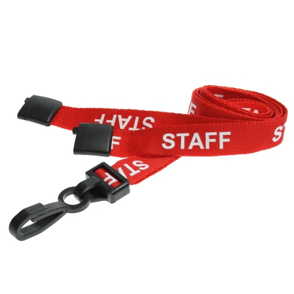 Obrazek Staff red lanyard / keyhanger 15 mm with plastic J clip. 60270597 (DE,SE,NO,FI,RO,PL)