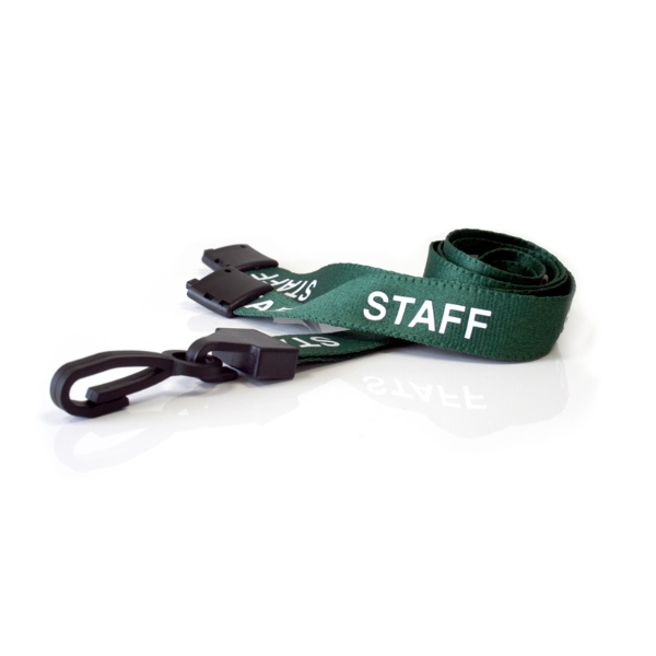 Obrazek Staff green lanyard / keyhanger 15 mm with plastic J clip. 60270598 (DE,SE,NO,FI,RO,PL)