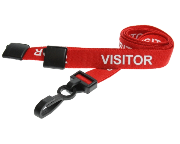 Obrazek Visitor red lanyard / keyhanger 15 mm with plastic J clip. 60270604 (DE,SE,NO,FI,RO,PL)