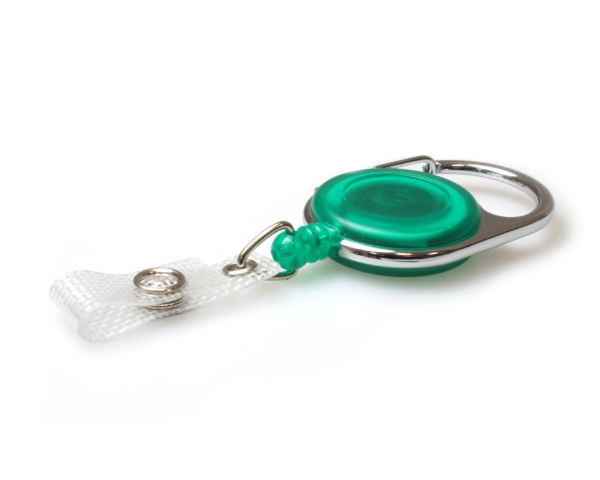 Obrazek Green translucent carabiner ID badge reel with reinforced strap. 60270234 (DE,SE,NO,FI,RO,PL)