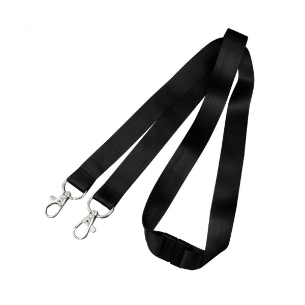 Obrazek Black Event Double Clip lanyard / keyhanger 15 mm with metal trigger clips. 60270761 (DE,SE,NO,FI,RO,PL)