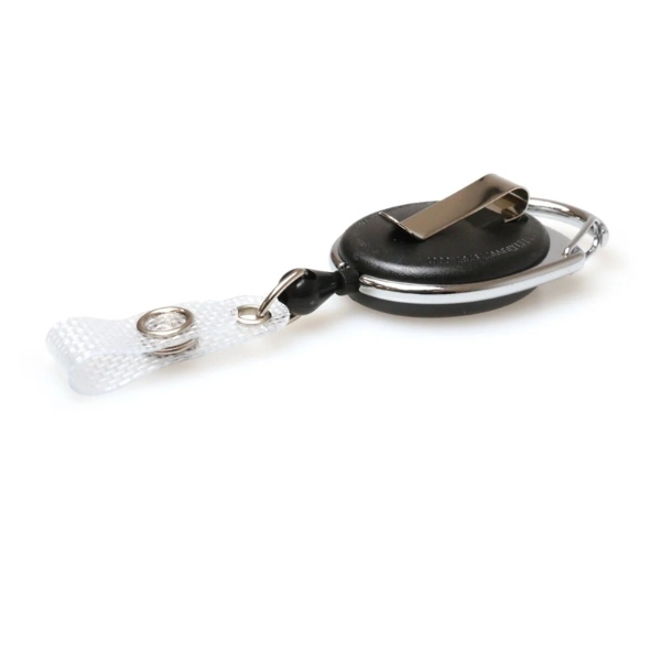 Obrazek Black carabiner ID badge reel with belt clip and with reinforced strap and Recess. 60270901 (DE,SE,NO,FI,RO,PL)