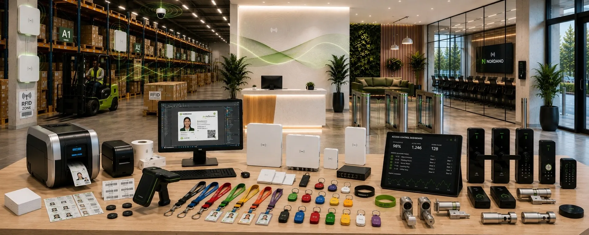 Zarządzanie magazynem RFID, produkcja kart identyfikacyjnych i kontrola dostępu od NORDANO